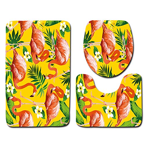 Badezimmermatte Orange Gelb Flamingo rutschfeste Badmatte Waschbar Bath Mat Bad Vorleger Memory Schaum Badezimmerteppich U förmige WC Teppich Badteppich Set 50x80 cm von RMJCXYS