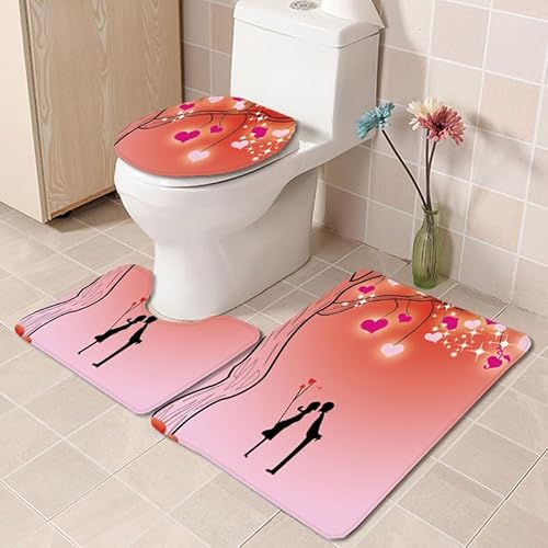 Badezimmermatte Orange Herz Baum rutschfeste Badmatte Waschbar Bath Mat Bad Vorleger Memory Schaum Badezimmerteppich U förmige WC Teppich Badteppich Set 45x75 cm von RMJCXYS
