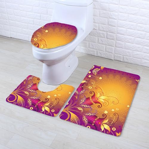 Badezimmermatte Orange Lila Retro rutschfeste Badmatte Waschbar Bath Mat Bad Vorleger Memory Schaum Badezimmerteppich U förmige WC Teppich Badteppich Set 50x80 cm von RMJCXYS