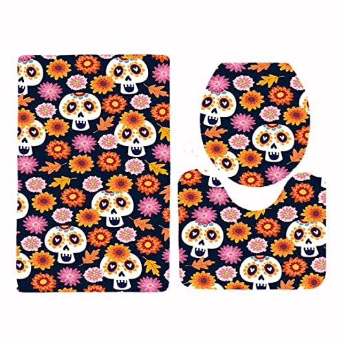 Badezimmermatte Orange Schädel Blumen rutschfeste Badmatte Waschbar Bath Mat Bad Vorleger Memory Schaum Badezimmerteppich U förmige WC Teppich Badteppich Set 45x75 cm Badezimmermatte Orange Schädel Blumen rutschfeste Badmatte Waschbar Bath Mat Bad Vorleger Memory Schaum Badezimmerteppich U förmige WC Teppich Badteppich Set 45x75 cm von RMJCXYS