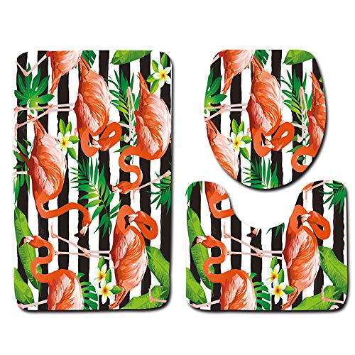 Badezimmermatte Orange Tropische Streifen rutschfeste Badmatte Waschbar Bath Mat Bad Vorleger Memory Schaum Badezimmerteppich U förmige WC Teppich Badteppich Set 45x75 cm von RMJCXYS