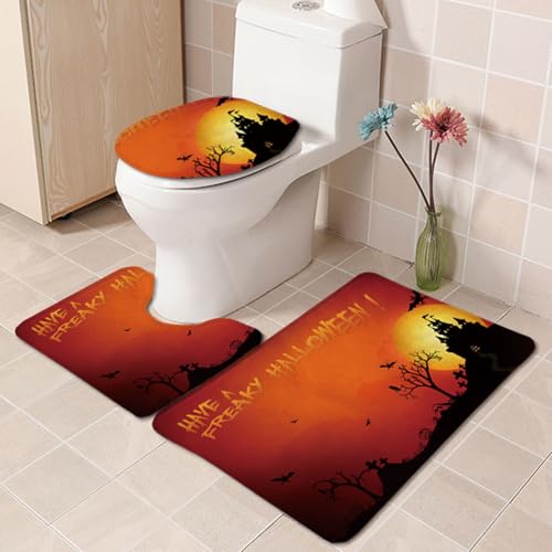 Badezimmermatte Oranger Gelber Mond rutschfeste Badmatte Waschbar Bath Mat Bad Vorleger Memory Schaum Badezimmerteppich U förmige WC Teppich Badteppich Set 50x80 cm von RMJCXYS