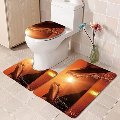 Badezimmermatte Oranger Sonnenuntergang rutschfeste Badmatte Waschbar Bath Mat Bad Vorleger Memory Schaum Badezimmerteppich U förmige WC Teppich Badteppich Set 45x75 cm von RMJCXYS