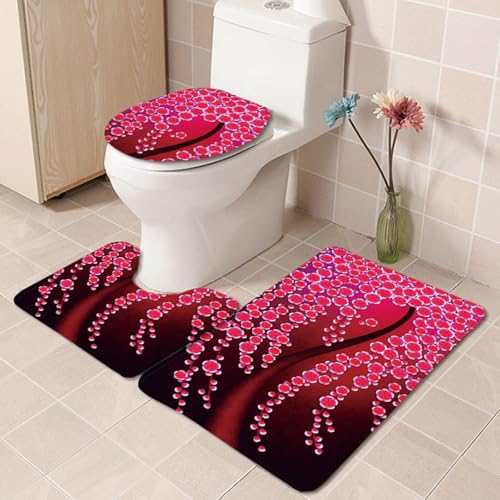 Badezimmermatte Pink Weinbaum rutschfeste Badmatte Waschbar Bath Mat Bad Vorleger Memory Schaum Badezimmerteppich U förmige WC Teppich Badteppich Set 45x75 cm von RMJCXYS