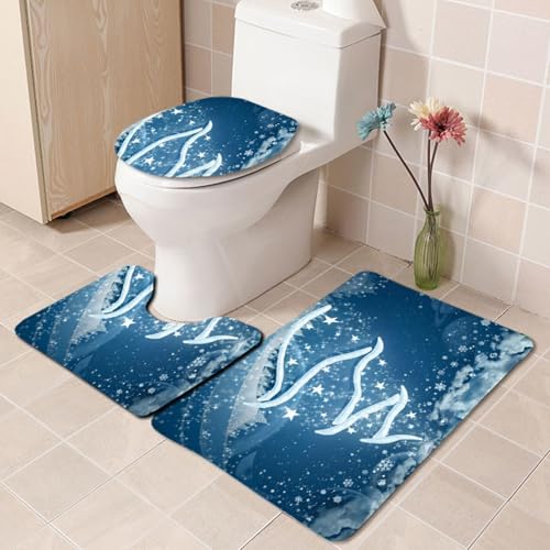 Badezimmermatte Retro Blauer Baum rutschfeste Badmatte Waschbar Bath Mat Bad Vorleger Memory Schaum Badezimmerteppich U förmige WC Teppich Badteppich Set 50x80 cm von RMJCXYS