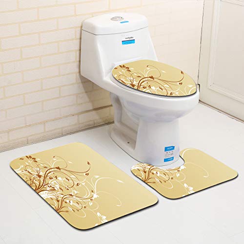 Badezimmermatte Retro Gelb Blumen rutschfeste Badmatte Waschbar Bath Mat Bad Vorleger Memory Schaum Badezimmerteppich U förmige WC Teppich Badteppich Set 50x80 cm von RMJCXYS