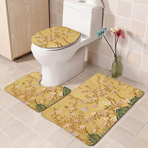 Badezimmermatte Retro Gelb Blumen rutschfeste Badmatte Waschbar Bath Mat Bad Vorleger Memory Schaum Badezimmerteppich U förmige WC Teppich Badteppich Set 50x80 cm Badezimmermatte Retro Gelb Blumen rutschfeste Badmatte Waschbar Bath Mat Bad Vorleger Memory Schaum Badezimmerteppich U förmige WC Teppich Badteppich Set 50x80 cm von RMJCXYS