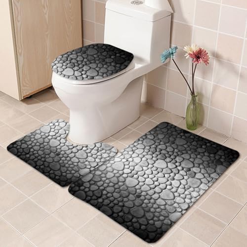 Badezimmermatte Retro Grauer Stein rutschfeste Badmatte Waschbar Bath Mat Bad Vorleger Memory Schaum Badezimmerteppich U förmige WC Teppich Badteppich Set 50x80 cm von RMJCXYS