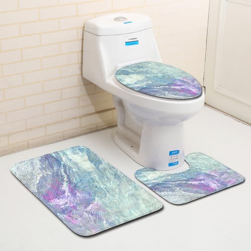 Badezimmermatte Retro Grün Lila rutschfeste Badmatte Waschbar Bath Mat Bad Vorleger Memory Schaum Badezimmerteppich U förmige WC Teppich Badteppich Set 50x80 cm von RMJCXYS