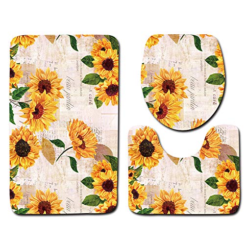 Badezimmermatte Retro Sonnenblumen Gelb rutschfeste Badmatte Waschbar Bath Mat Bad Vorleger Memory Schaum Badezimmerteppich U förmige WC Teppich Badteppich Set 50x80 cm von RMJCXYS