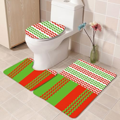 Badezimmermatte Ripple Rot Grün rutschfeste Badmatte Waschbar Bath Mat Bad Vorleger Memory Schaum Badezimmerteppich U förmige WC Teppich Badteppich Set 45x75 cm von RMJCXYS