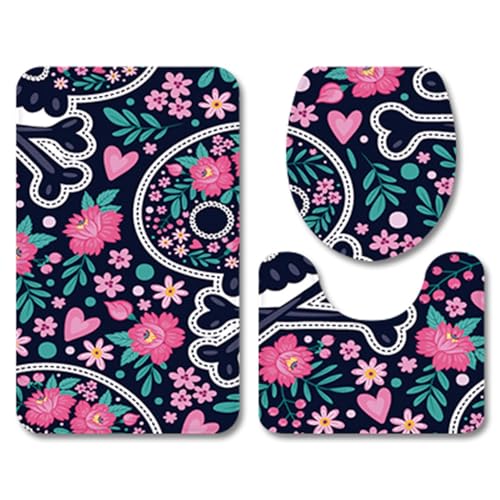 Badezimmermatte Rosa Blume Schädel rutschfeste Badmatte Waschbar Bath Mat Bad Vorleger Memory Schaum Badezimmerteppich U förmige WC Teppich Badteppich Set 45x75 cm Badezimmermatte Rosa Blume Schädel rutschfeste Badmatte Waschbar Bath Mat Bad Vorleger Memory Schaum Badezimmerteppich U förmige WC Teppich Badteppich Set 45x75 cm von RMJCXYS