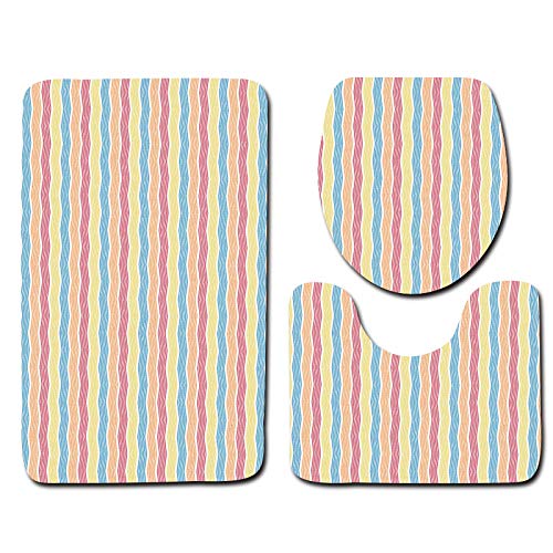Badezimmermatte Rosa Gelbe Streifen rutschfeste Badmatte Waschbar Bath Mat Bad Vorleger Memory Schaum Badezimmerteppich U förmige WC Teppich Badteppich Set 45x75 cm von RMJCXYS