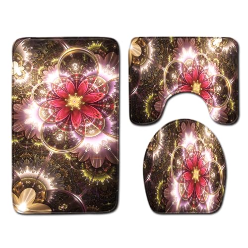 Badezimmermatte Rosa Gold Retro rutschfeste Badmatte Waschbar Bath Mat Bad Vorleger Memory Schaum Badezimmerteppich U förmige WC Teppich Badteppich Set 45x75 cm von RMJCXYS