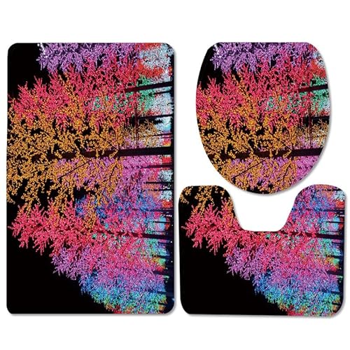 Badezimmermatte Rosa Lila Baum rutschfeste Badmatte Waschbar Bath Mat Bad Vorleger Memory Schaum Badezimmerteppich U förmige WC Teppich Badteppich Set 50x80 cm von RMJCXYS