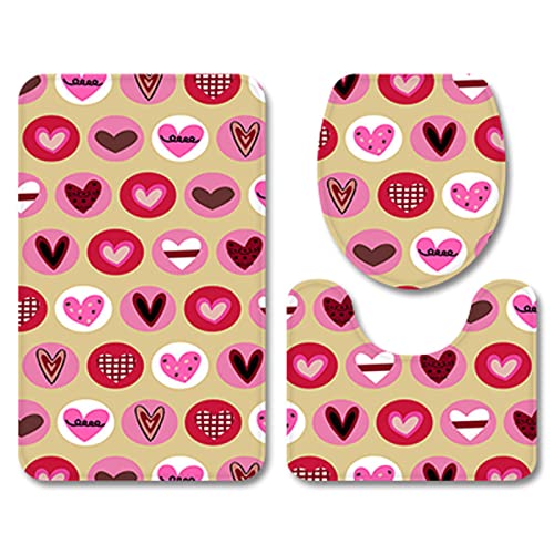 Badezimmermatte Rosa Rotes Herz rutschfeste Badmatte Waschbar Bath Mat Bad Vorleger Memory Schaum Badezimmerteppich U förmige WC Teppich Badteppich Set 45x75 cm von RMJCXYS