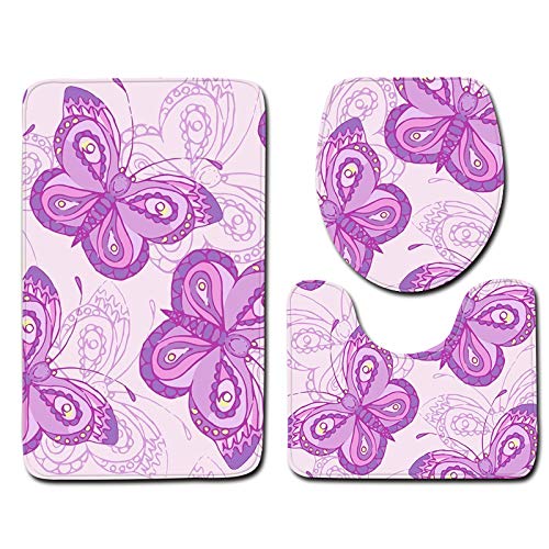 Badezimmermatte Rosa Schmetterling Lila rutschfeste Badmatte Waschbar Bath Mat Bad Vorleger Memory Schaum Badezimmerteppich U förmige WC Teppich Badteppich Set 45x75 cm Badezimmermatte Rosa Schmetterling Lila rutschfeste Badmatte Waschbar Bath Mat Bad Vorleger Memory Schaum Badezimmerteppich U förmige WC Teppich Badteppich Set 45x75 cm von RMJCXYS