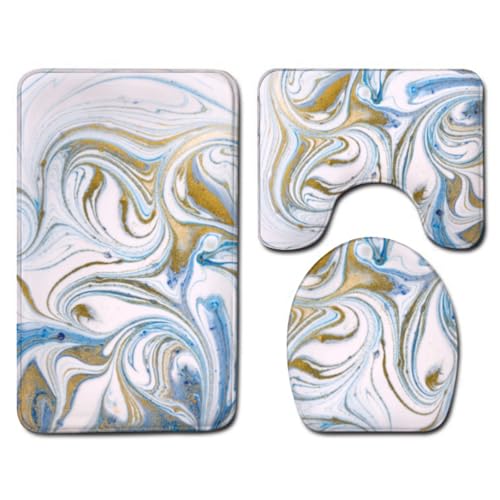 Badezimmermatte Rosagold Marmor rutschfeste Badmatte Waschbar Bath Mat Bad Vorleger Memory Schaum Badezimmerteppich U förmige WC Teppich Badteppich Set 50x80 cm von RMJCXYS