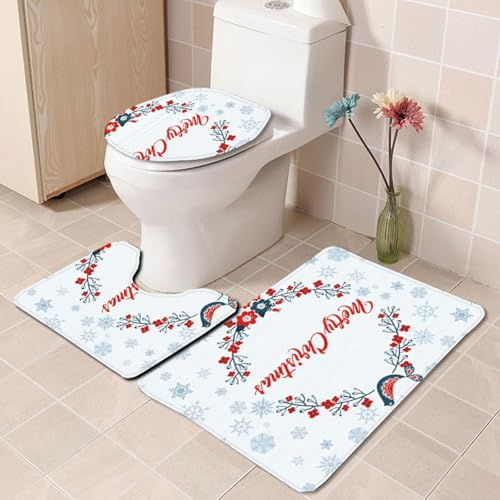 Badezimmermatte Rotblaue Blume rutschfeste Badmatte Waschbar Bath Mat Bad Vorleger Memory Schaum Badezimmerteppich U förmige WC Teppich Badteppich Set 45x75 cm von RMJCXYS
