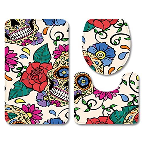 Badezimmermatte Rote Blume Schädel rutschfeste Badmatte Waschbar Bath Mat Bad Vorleger Memory Schaum Badezimmerteppich U förmige WC Teppich Badteppich Set 45x75 cm Badezimmermatte Rote Blume Schädel rutschfeste Badmatte Waschbar Bath Mat Bad Vorleger Memory Schaum Badezimmerteppich U förmige WC Teppich Badteppich Set 45x75 cm von RMJCXYS