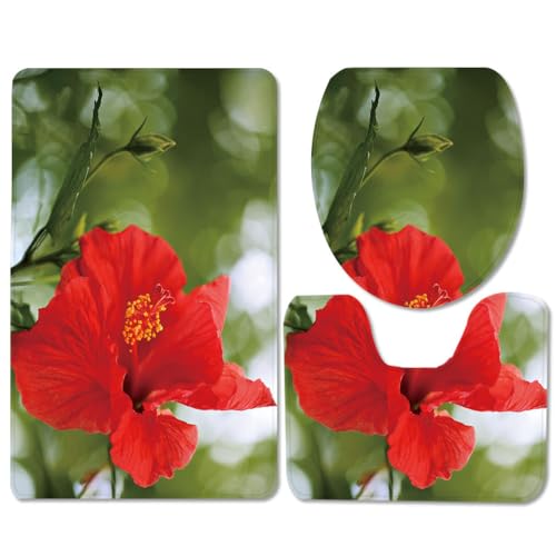 Badezimmermatte Rote Blumenblätter rutschfeste Badmatte Waschbar Bath Mat Bad Vorleger Memory Schaum Badezimmerteppich U förmige WC Teppich Badteppich Set 45x75 cm von RMJCXYS