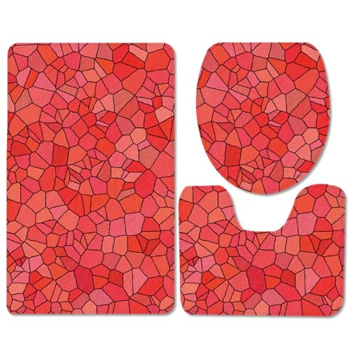 Badezimmermatte Rote Geometrie rutschfeste Badmatte Waschbar Bath Mat Bad Vorleger Memory Schaum Badezimmerteppich U förmige WC Teppich Badteppich Set 50x80 cm Badezimmermatte Rote Geometrie rutschfeste Badmatte Waschbar Bath Mat Bad Vorleger Memory Schaum Badezimmerteppich U förmige WC Teppich Badteppich Set 50x80 cm von RMJCXYS