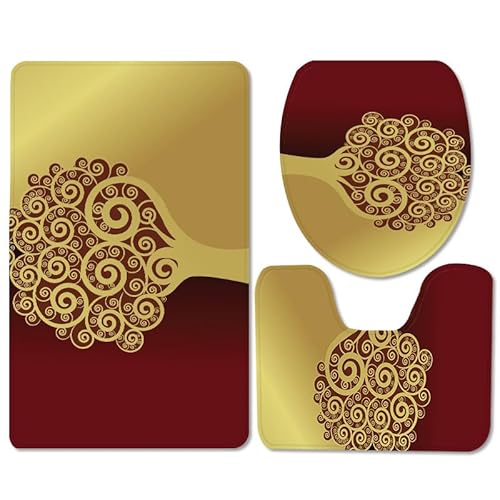 Badezimmermatte Roter Abstrakter Baum rutschfeste Badmatte Waschbar Bath Mat Bad Vorleger Memory Schaum Badezimmerteppich U förmige WC Teppich Badteppich Set 45x75 cm von RMJCXYS