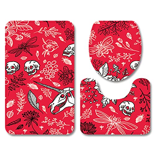 Badezimmermatte Roter Insektschädel rutschfeste Badmatte Waschbar Bath Mat Bad Vorleger Memory Schaum Badezimmerteppich U förmige WC Teppich Badteppich Set 50x80 cm von RMJCXYS