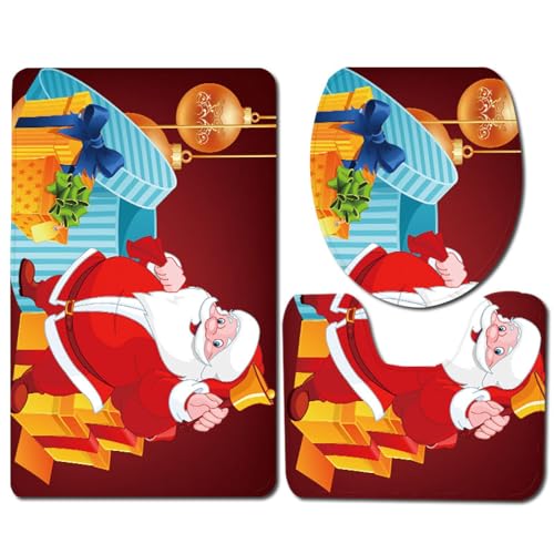 Badezimmermatte Roter Weihnachtsmann rutschfeste Badmatte Waschbar Bath Mat Bad Vorleger Memory Schaum Badezimmerteppich U förmige WC Teppich Badteppich Set 45x75 cm Badezimmermatte Roter Weihnachtsmann rutschfeste Badmatte Waschbar Bath Mat Bad Vorleger Memory Schaum Badezimmerteppich U förmige WC Teppich Badteppich Set 45x75 cm von RMJCXYS
