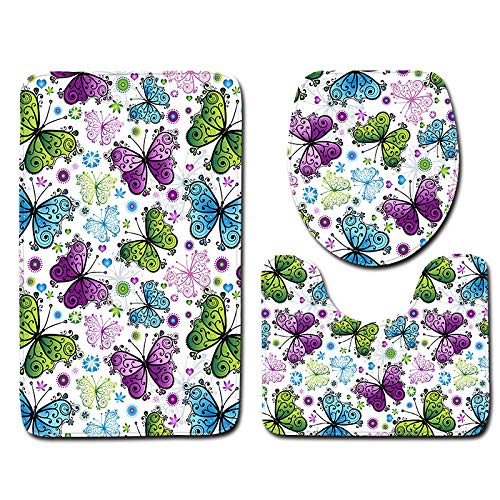 Badezimmermatte Schmetterling Blau Lila rutschfeste Badmatte Waschbar Bath Mat Bad Vorleger Memory Schaum Badezimmerteppich U förmige WC Teppich Badteppich Set 45x75 cm Badezimmermatte Schmetterling Blau Lila rutschfeste Badmatte Waschbar Bath Mat Bad Vorleger Memory Schaum Badezimmerteppich U förmige WC Teppich Badteppich Set 45x75 cm von RMJCXYS