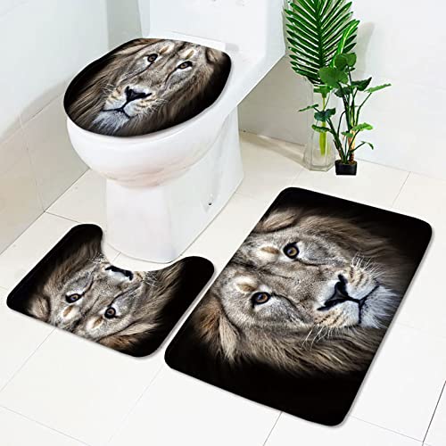 Badezimmermatte Schwarz Braun Löwe rutschfeste Badmatte Waschbar Bath Mat Bad Vorleger Memory Schaum Badezimmerteppich U förmige WC Teppich Badteppich Set 45x75 cm von RMJCXYS