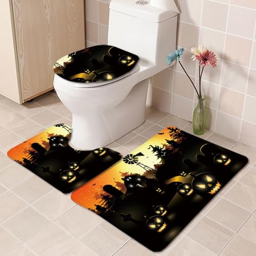 Badezimmermatte Schwarz Gelb Kürbis rutschfeste Badmatte Waschbar Bath Mat Bad Vorleger Memory Schaum Badezimmerteppich U förmige WC Teppich Badteppich Set 50x80 cm Badezimmermatte Schwarz Gelb Kürbis rutschfeste Badmatte Waschbar Bath Mat Bad Vorleger Memory Schaum Badezimmerteppich U förmige WC Teppich Badteppich Set 50x80 cm von RMJCXYS