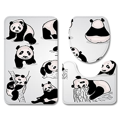 Badezimmermatte Schwarz Grau Panda rutschfeste Badmatte Waschbar Bath Mat Bad Vorleger Memory Schaum Badezimmerteppich U förmige WC Teppich Badteppich Set 45x75 cm von RMJCXYS
