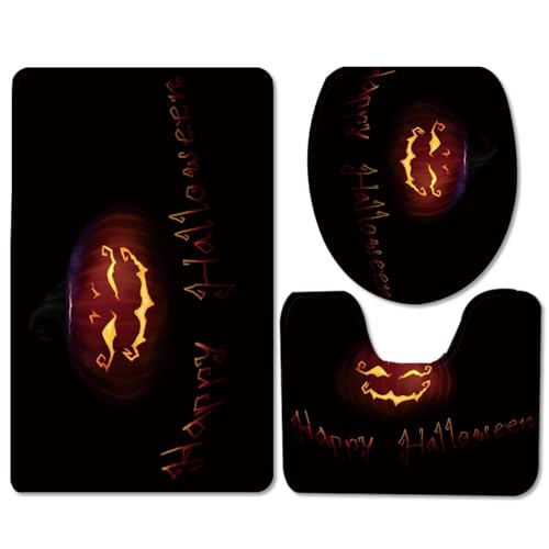 Badezimmermatte Schwarz Orange Kürbis rutschfeste Badmatte Waschbar Bath Mat Bad Vorleger Memory Schaum Badezimmerteppich U förmige WC Teppich Badteppich Set 50x80 cm von RMJCXYS