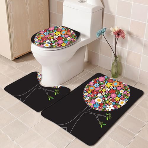 Badezimmermatte Schwarze Baum Blumen rutschfeste Badmatte Waschbar Bath Mat Bad Vorleger Memory Schaum Badezimmerteppich U förmige WC Teppich Badteppich Set 45x75 cm Badezimmermatte Schwarze Baum Blumen rutschfeste Badmatte Waschbar Bath Mat Bad Vorleger Memory Schaum Badezimmerteppich U förmige WC Teppich Badteppich Set 45x75 cm von RMJCXYS