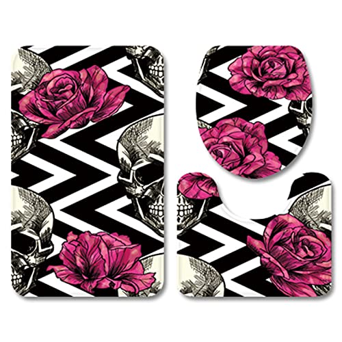 Badezimmermatte Schwarze Gestreifte Blume rutschfeste Badmatte Waschbar Bath Mat Bad Vorleger Memory Schaum Badezimmerteppich U förmige WC Teppich Badteppich Set 50x80 cm Badezimmermatte Schwarze Gestreifte Blume rutschfeste Badmatte Waschbar Bath Mat Bad Vorleger Memory Schaum Badezimmerteppich U förmige WC Teppich Badteppich Set 50x80 cm von RMJCXYS