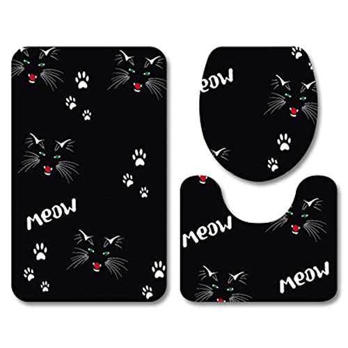 Badezimmermatte Schwarze Katze rutschfeste Badmatte Waschbar Bath Mat Bad Vorleger Memory Schaum Badezimmerteppich U förmige WC Teppich Badteppich Set 50x80 cm von RMJCXYS