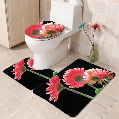 Badezimmermatte Schwarze Rosa Blume rutschfeste Badmatte Waschbar Bath Mat Bad Vorleger Memory Schaum Badezimmerteppich U förmige WC Teppich Badteppich Set 50x80 cm Badezimmermatte Schwarze Rosa Blume rutschfeste Badmatte Waschbar Bath Mat Bad Vorleger Memory Schaum Badezimmerteppich U förmige WC Teppich Badteppich Set 50x80 cm von RMJCXYS