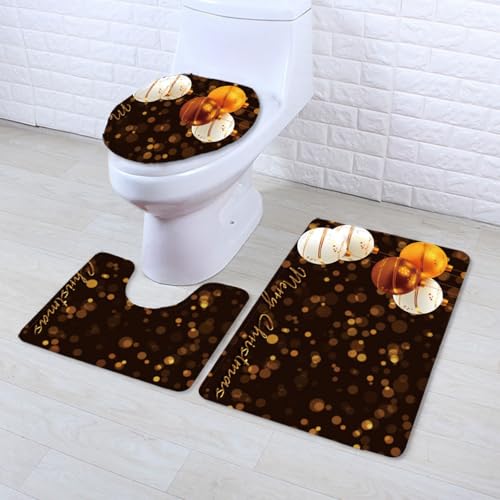 Badezimmermatte Schwarzer Goldkugel rutschfeste Badmatte Waschbar Bath Mat Bad Vorleger Memory Schaum Badezimmerteppich U förmige WC Teppich Badteppich Set 45x75 cm von RMJCXYS