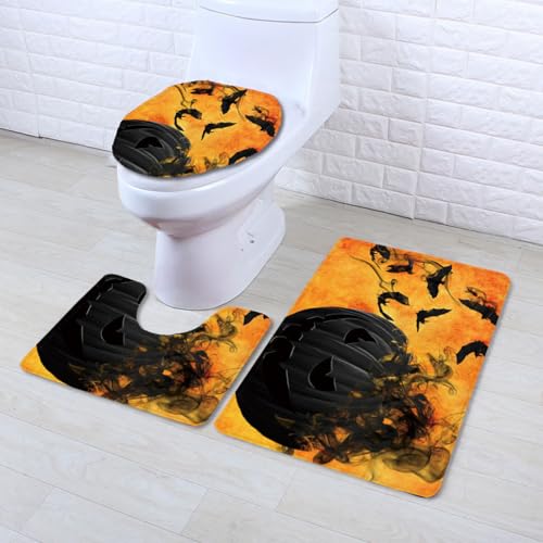 Badezimmermatte Schwarzer Kürbis Fledermaus rutschfeste Badmatte Waschbar Bath Mat Bad Vorleger Memory Schaum Badezimmerteppich U förmige WC Teppich Badteppich Set 45x75 cm von RMJCXYS