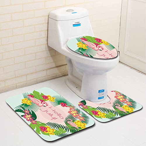 Badezimmermatte Tropische Gelbe Blumen rutschfeste Badmatte Waschbar Bath Mat Bad Vorleger Memory Schaum Badezimmerteppich U förmige WC Teppich Badteppich Set 45x75 cm von RMJCXYS