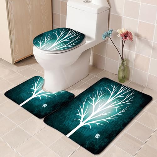 Badezimmermatte Vintage Grüner Baum rutschfeste Badmatte Waschbar Bath Mat Bad Vorleger Memory Schaum Badezimmerteppich U förmige WC Teppich Badteppich Set 45x75 cm von RMJCXYS