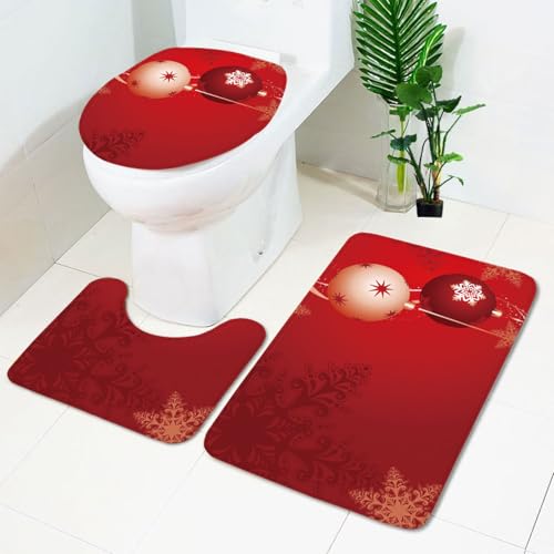 Badezimmermatte Weihnachts Roter Ball rutschfeste Badmatte Waschbar Bath Mat Bad Vorleger Memory Schaum Badezimmerteppich U förmige WC Teppich Badteppich Set 45x75 cm von RMJCXYS
