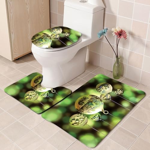 Badezimmermatte Weihnachtsgrüner Ball rutschfeste Badmatte Waschbar Bath Mat Bad Vorleger Memory Schaum Badezimmerteppich U förmige WC Teppich Badteppich Set 45x75 cm von RMJCXYS