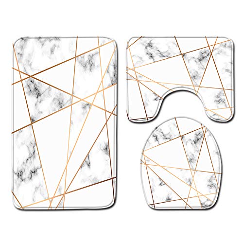 Badezimmerteppich Geometrie Grauem Marmor WC Vorleger mit Ausschnitt WC Deckelbezug 3 Teiliges WC Teppich rutschfeste Badgarnitur U förmiger Badematte Waschbar Bad Teppiche Set 50x80 cm von RMJCXYS