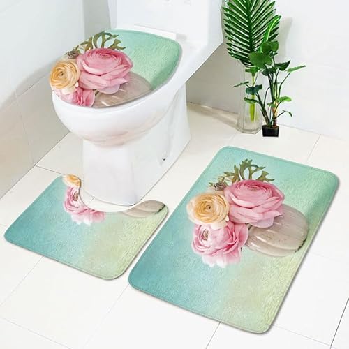 Badezimmerteppich Grün Beige Blume WC Vorleger mit Ausschnitt WC Deckelbezug 3 Teiliges WC Teppich rutschfeste Badgarnitur U förmiger Badematte Waschbar Bad Teppiche Set 45x75 cm Badezimmerteppich Grün Beige Blume WC Vorleger mit Ausschnitt WC Deckelbezug 3 Teiliges WC Teppich rutschfeste Badgarnitur U förmiger Badematte Waschbar Bad Teppiche Set 45x75 cm von RMJCXYS