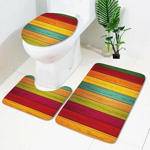 Badezimmerteppich Rot Gelbes Holz WC Vorleger mit Ausschnitt WC Deckelbezug 3 Teiliges WC Teppich rutschfeste Badgarnitur U förmiger Badematte Waschbar Bad Teppiche Set 50x80 cm Badezimmerteppich Rot Gelbes Holz WC Vorleger mit Ausschnitt WC Deckelbezug 3 Teiliges WC Teppich rutschfeste Badgarnitur U förmiger Badematte Waschbar Bad Teppiche Set 50x80 cm von RMJCXYS