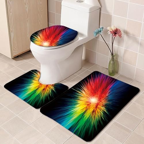 Badezimmerteppich Rot Grün Abstract WC Vorleger mit Ausschnitt WC Deckelbezug 3 Teiliges WC Teppich rutschfeste Badgarnitur U förmiger Badematte Waschbar Bad Teppiche Set 45x75 cm von RMJCXYS