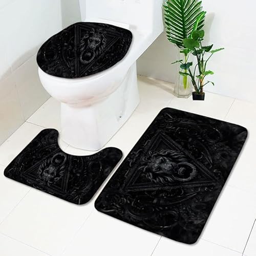 Badezimmerteppich Schwarzer Abstrakter Druck WC Vorleger mit Ausschnitt WC Deckelbezug 3 Teiliges WC Teppich rutschfeste Badgarnitur U förmiger Badematte Waschbar Bad Teppiche Set 50x80 cm von RMJCXYS