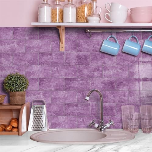 Klebefliesen Eleganter Lila Marmor Fliesenaufkleber Wasserdicht PVC Selbstklebende Fliesen Möbeldekoration Klebefliesen Bad Reinigungsfreundlich Wandfliesen Selbstkleben 20x10 (48 Stück) von RMJCXYS